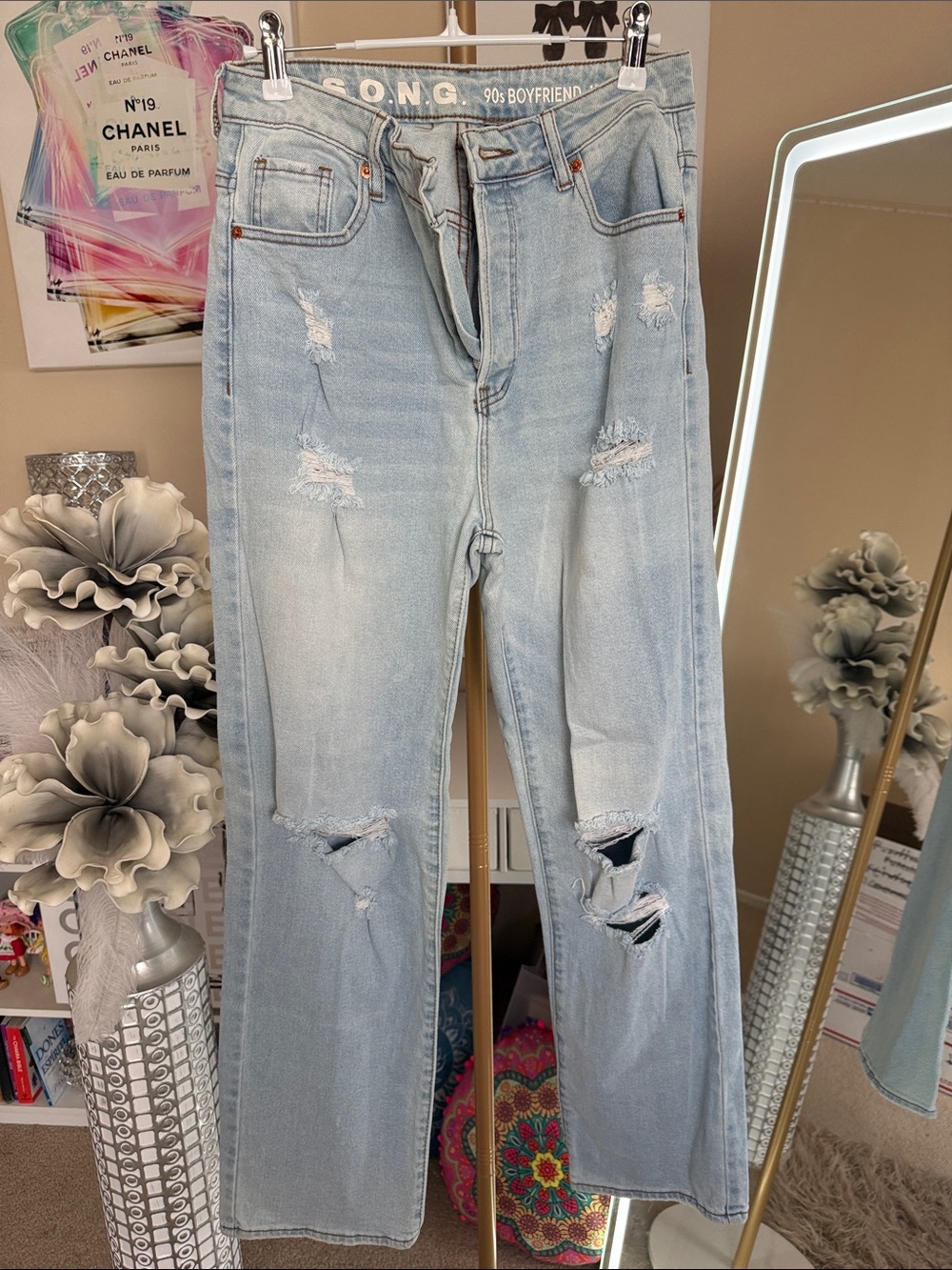 Relaxed Light Blue Distressed Boyfriend Jeans for Women